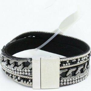 Kohl's Hematite Tone Magnetic Clasp Rhinestone Bracelet